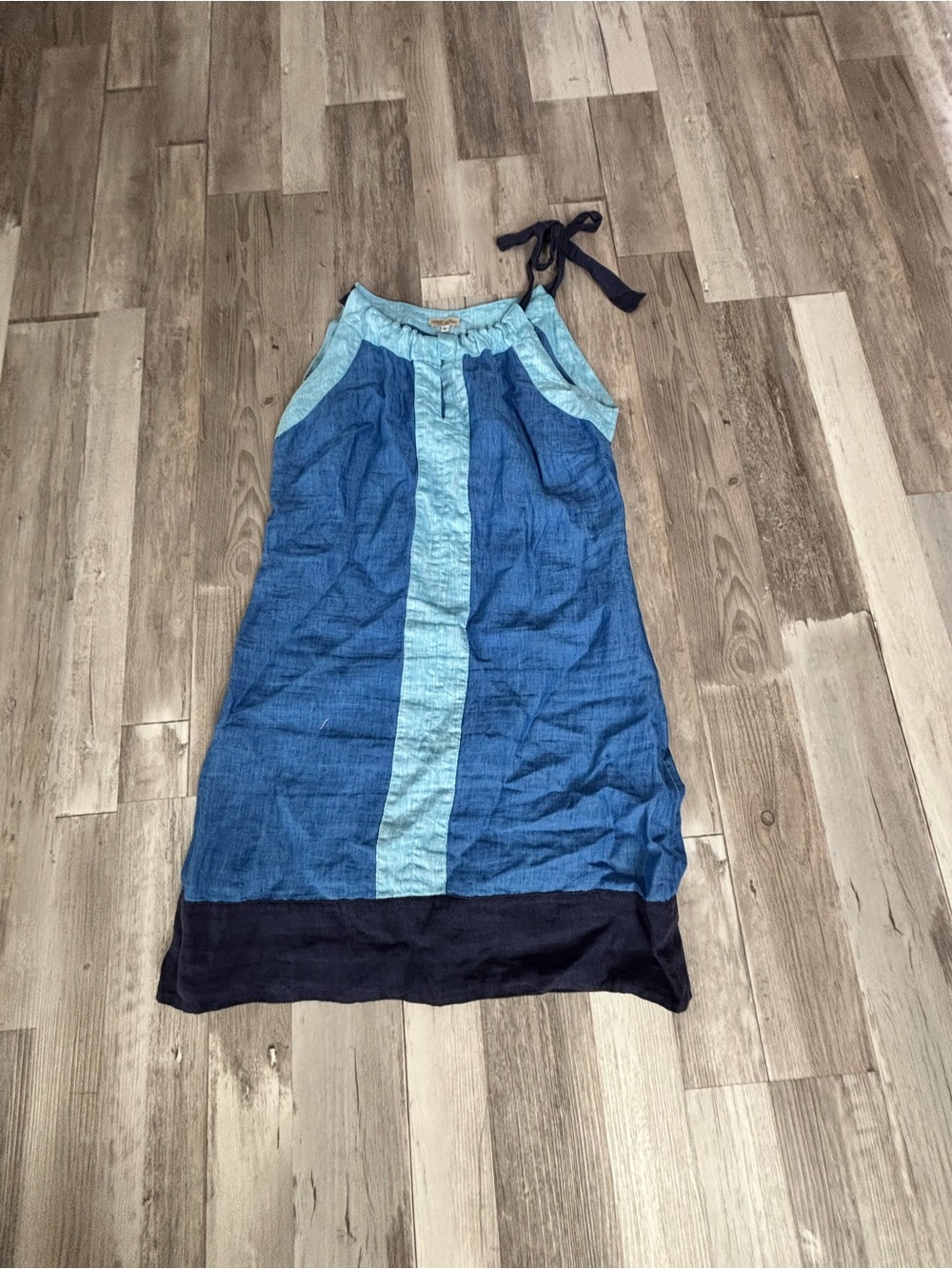 Others Follow Two-Tone Blue Colorblock Maxi Dress with Tie Neck 100 % line